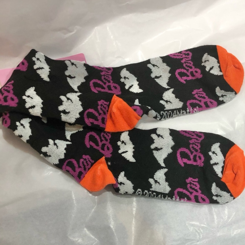 Barbie bat printed black halloween socks‎ size 9-11 new